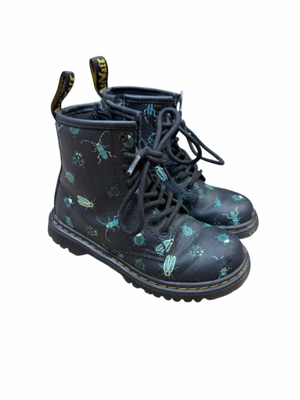 Dr. Martens Kids Black Boots with Teal Bug Print - Picture 3 of 9
